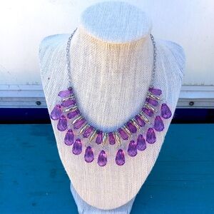 Silver Tone Purple Bead Bib Necklace